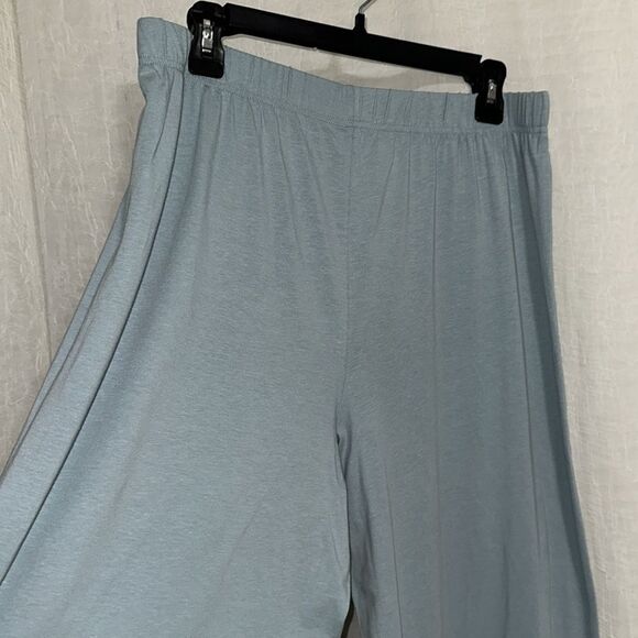 CK L Slate Seafoam Blue Modal Blend Notched Collar Short Sleeve Top Wide Leg PJ - Picture 14 of 16
